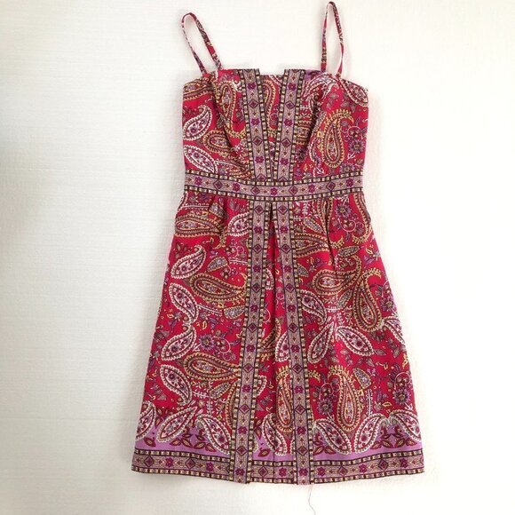 Beth Bowley Sundress Size 2 Red Paisley Cotton/Silk - Picture 1 of 5